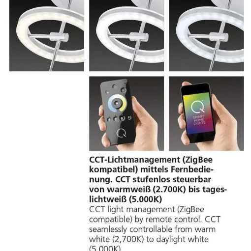 Lampe A Poser Paul Neuhaus Q-Amy Led Acier Inoxydable, 2 Lumieres, Telecommandes