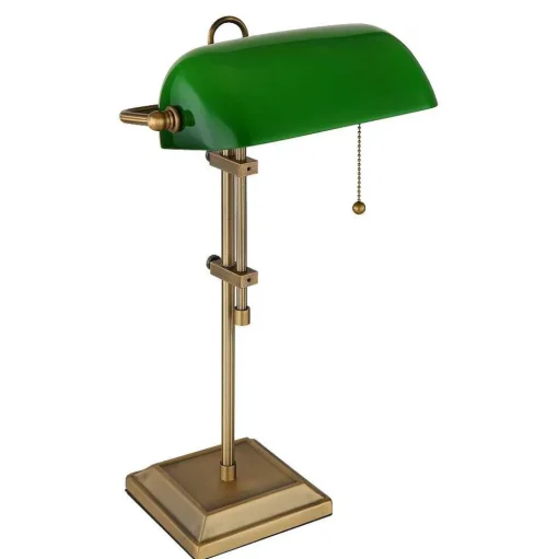 Lampe De Banquier Globo Antique Vieux Laiton, 1 Lumiere
