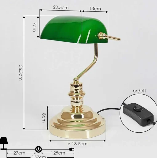 Lampe De Banquier Verte Or, Vert, Laiton, 1 Lumiere