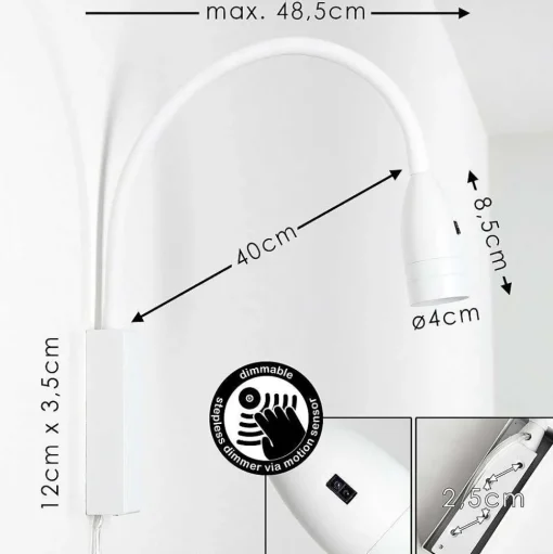 Lampe De Chevet Alsea Led Blanc, 1 Lumiere, Detecteur De Mouvement