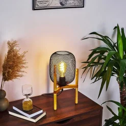 Lampe De Table Ateponta Bois Clair, Noir, 1 Lumiere