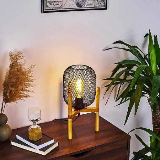 Lampe De Table Ateponta Bois Clair, Noir, 1 Lumiere