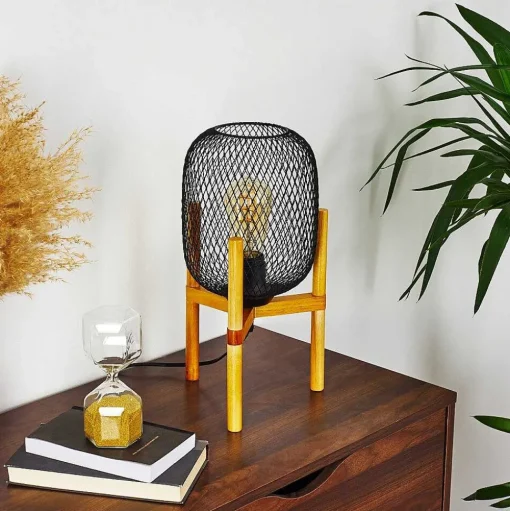 Lampe De Table Ateponta Bois Clair, Noir, 1 Lumiere