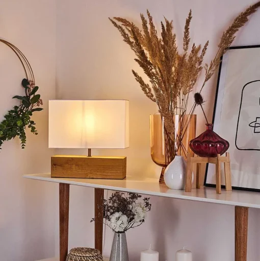 Lampe De Table Geneva Bois Clair, 1 Lumiere