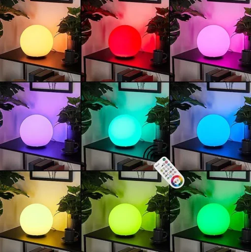 Lampe De Table Idual Dahlia Led Nickel Mat, 1 Lumiere, Telecommandes, Changeur De Couleurs