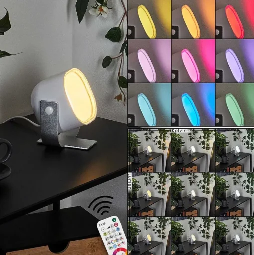 Lampe De Table Idual Lilac Led Argente, 1 Lumiere, Telecommandes, Changeur De Couleurs