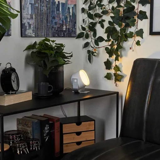 Lampe De Table Idual Lilas Led Argente, 1 Lumiere, Changeur De Couleurs