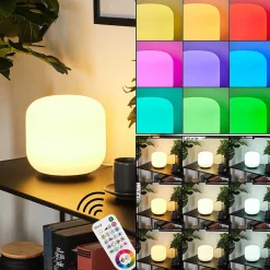Lampe De Table Idual Thyme Led Nickel Mat, 1 Lumiere, Telecommandes, Changeur De Couleurs