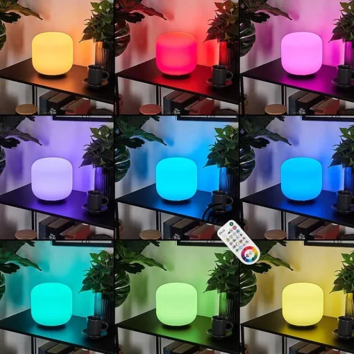 Lampe De Table Idual Thyme Led Nickel Mat, 1 Lumiere, Telecommandes, Changeur De Couleurs
