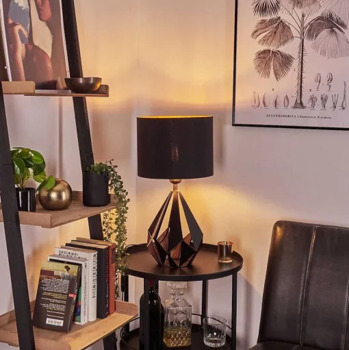 Lampe De Table Marang Cuivre, Noir, 1 Lumiere
