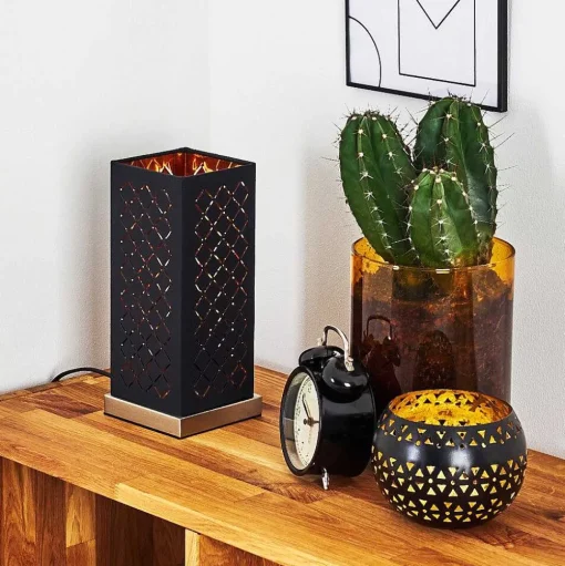 Lampe De Table Meldal Nickel Mat, Noir, 1 Lumiere