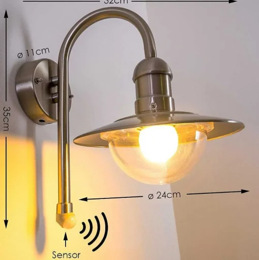 Lampe Murale D'Exterieur Elima Acier Inoxydable, 1 Lumiere, Detecteur De Mouvement