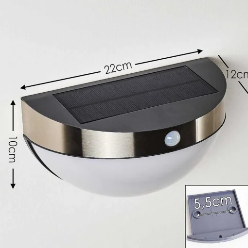 Lampe Solaire Basra Led Chrome, 1 Lumiere, Detecteur De Mouvement