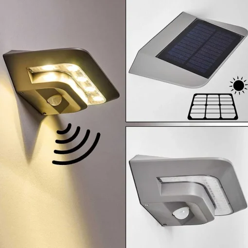 Lampe Solaire Camden Led Gris, 1 Lumiere, Detecteur De Mouvement