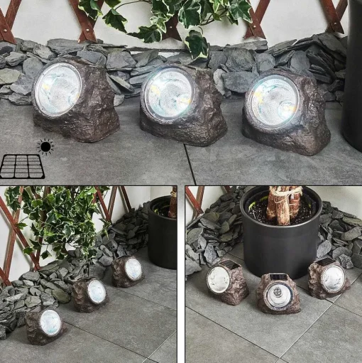 Lot De 3 Lampes Solaires Sameo Led Brun, 4 Lumieres