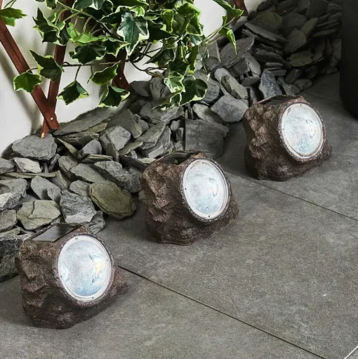 Lot De 3 Lampes Solaires Sameo Led Brun, 4 Lumieres