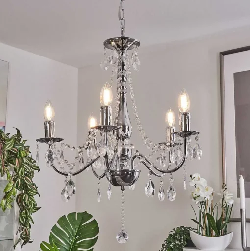 Lustre Cheop Chrome, Transparent, 5 Lumieres