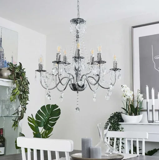 Lustre Cheop Chrome, Transparent, 9 Lumieres