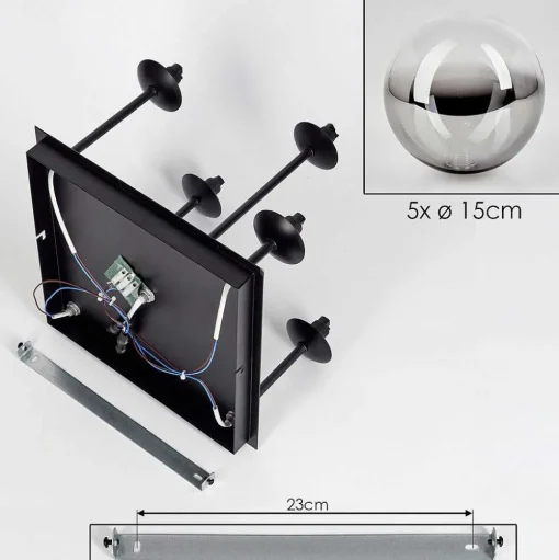 Plafonnier - Verre Chehalis Clair, Fume, 5 Lumieres