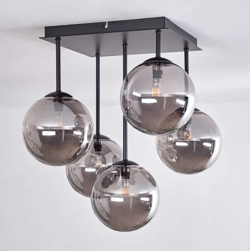 Plafonnier - Verre Chehalis Fume, 5 Lumieres