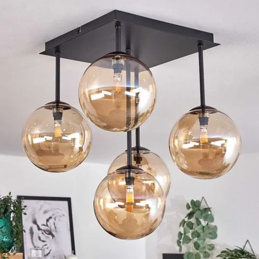 Plafonnier - Verre Chehalis Ambre, 5 Lumieres