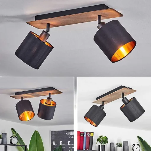 Plafonnier Alsen Bois Fonce, Noir, 2 Lumieres