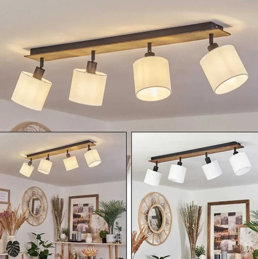 Plafonnier Alsen Bois Fonce, Noir, 4 Lumieres