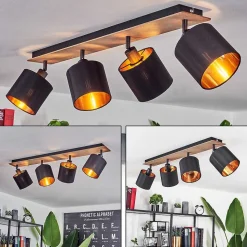 Plafonnier Alsen Bois Fonce, Noir, 4 Lumieres