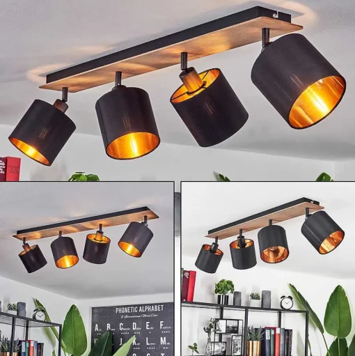 Plafonnier Alsen Bois Fonce, Noir, 4 Lumieres