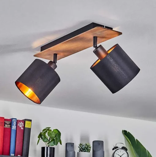 Plafonnier Alsen Bois Fonce, Noir, 2 Lumieres