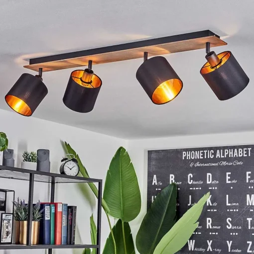 Plafonnier Alsen Bois Fonce, Noir, 4 Lumieres
