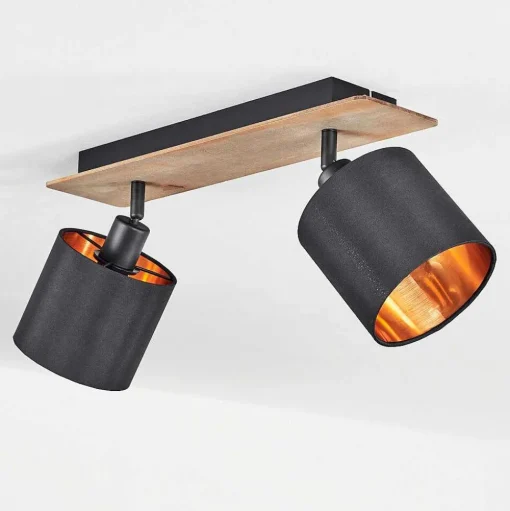 Plafonnier Alsen Bois Fonce, Noir, 2 Lumieres