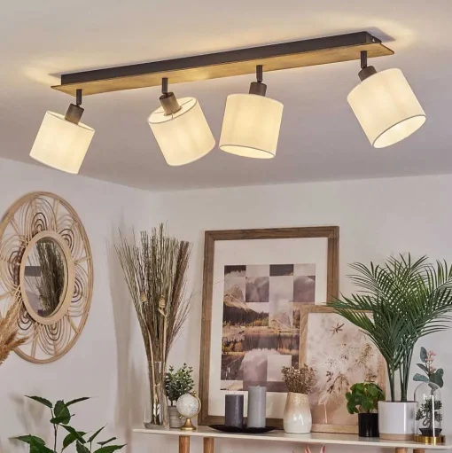 Plafonnier Alsen Bois Fonce, Noir, 4 Lumieres