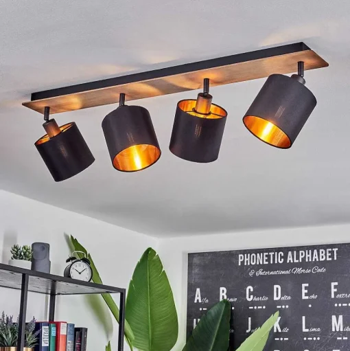 Plafonnier Alsen Bois Fonce, Noir, 4 Lumieres