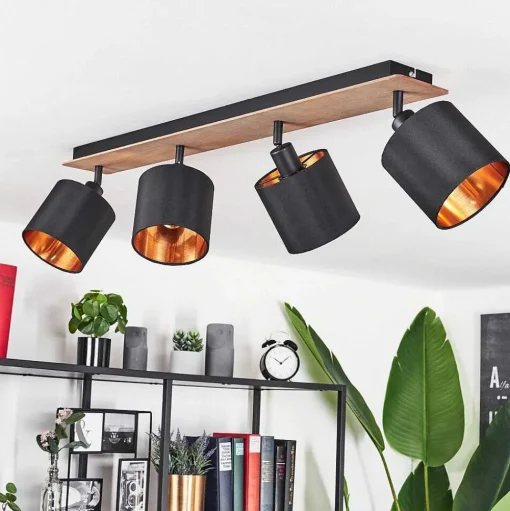 Plafonnier Alsen Bois Fonce, Noir, 4 Lumieres