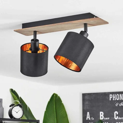 Plafonnier Alsen Bois Fonce, Noir, 2 Lumieres