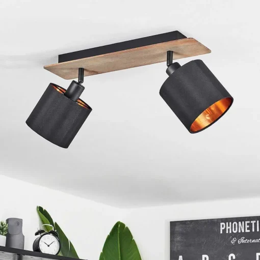 Plafonnier Alsen Bois Fonce, Noir, 2 Lumieres