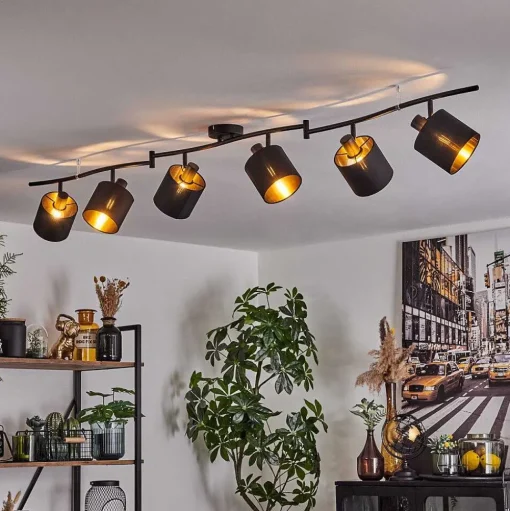 Plafonnier Alsen Noir, 6 Lumieres