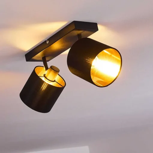 Plafonnier Alsen Noir Dore, 2 Lumieres