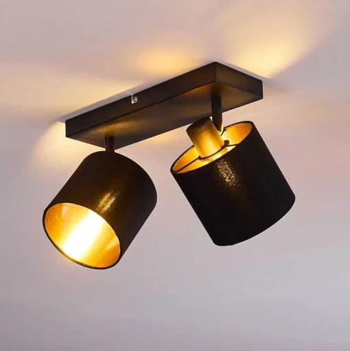 Plafonnier Alsen Noir Dore, 2 Lumieres