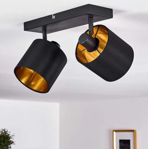 Plafonnier Alsen Noir Dore, 2 Lumieres