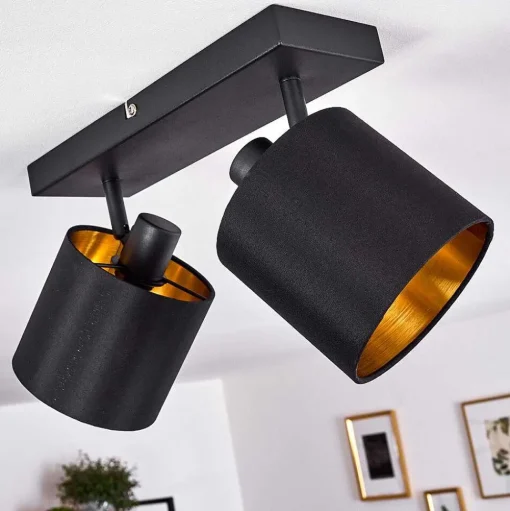Plafonnier Alsen Noir Dore, 2 Lumieres
