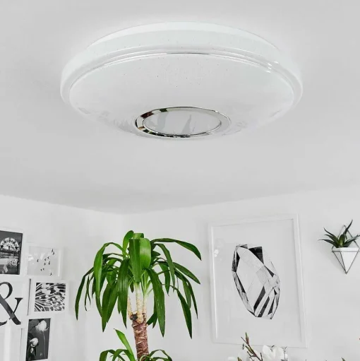 Plafonnier Auxerre Led Blanc, 2 Lumieres, Telecommandes, Changeur De Couleurs