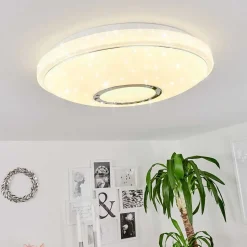 Plafonnier Auxerre Led Blanc, 2 Lumieres, Telecommandes, Changeur De Couleurs