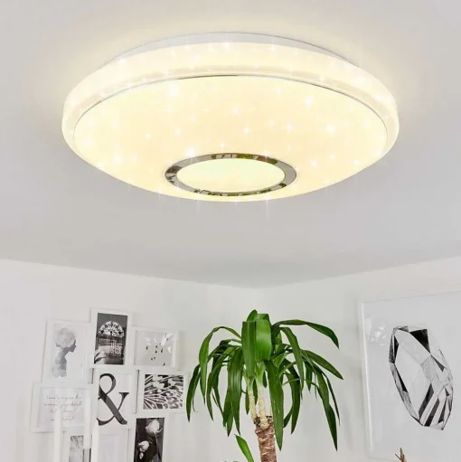 Plafonnier Auxerre Led Blanc, 2 Lumieres, Telecommandes, Changeur De Couleurs