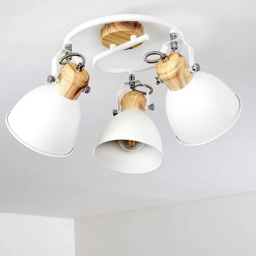 Plafonnier Banjul Bois Clair, Blanc, 3 Lumieres