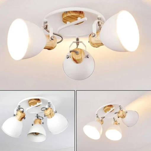 Plafonnier Banjul Bois Clair, Blanc, 3 Lumieres