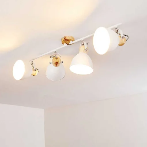 Plafonnier Banjul Bois Clair, Blanc, 4 Lumieres