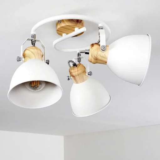 Plafonnier Banjul Bois Clair, Blanc, 3 Lumieres