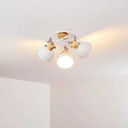 Plafonnier Banjul Bois Clair, Blanc, 3 Lumieres